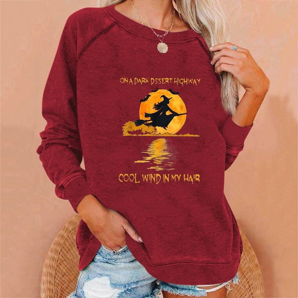 Women's Casual Fashion Halloween Print Long Sleeve Sweatshirts Pullover Top