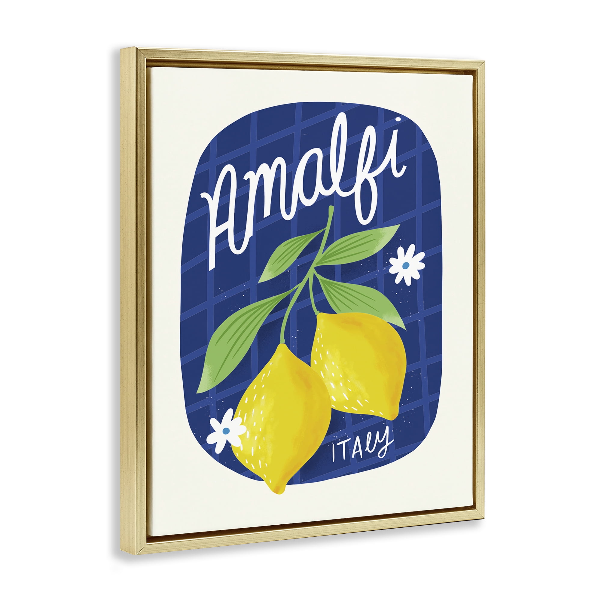 Stupell Industries Amalfi Lemons on Blue Food & Beverage Painting Gold Floater Framed Canvas Art Print Wall Art, 25 x 31