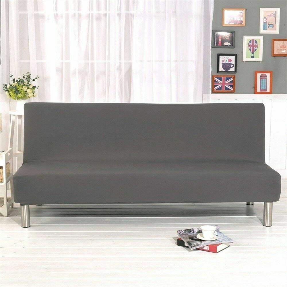 Topchancess Stretch Sofa Bed Cover, Folding Armless Sofa Cover All-Inclusive Futon Slipcover Solid Color, Gray
