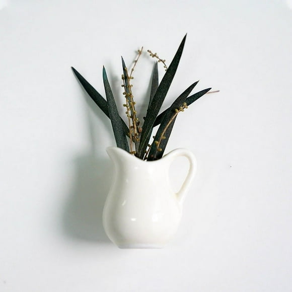 Mini jarrón cerámico magnético para refrigerador, superficies metálicas - portaflores decorativo, diseño que ahorra espacio para flores frescas o secas, decoración de oficina en casa - 1 paquete