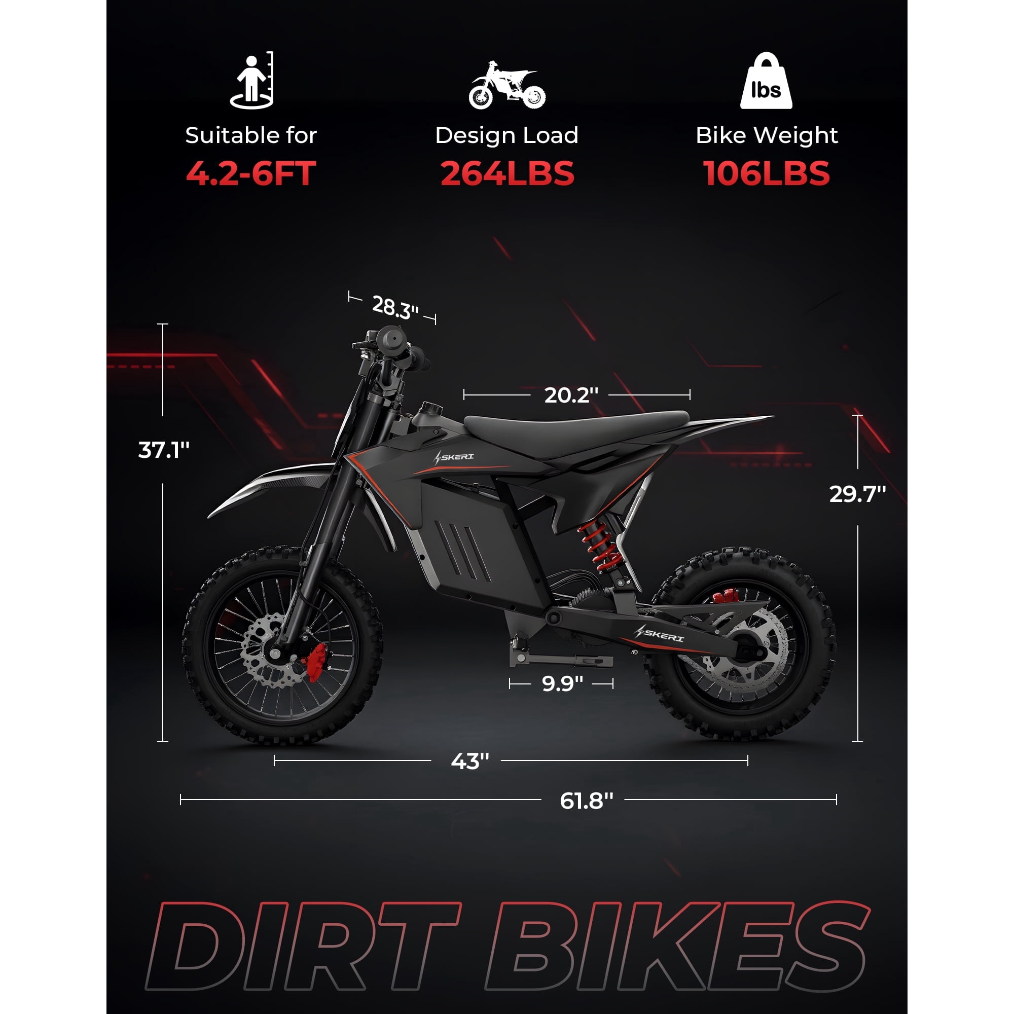 Skeri Electric Dirt Bike 14"/12" Fat Tire Off-Road Electric Motorcycle, 2000W Motor(Peak 3200W), 48V 21Ah Battery, 37MPH, Hydraulic Brakes, Red