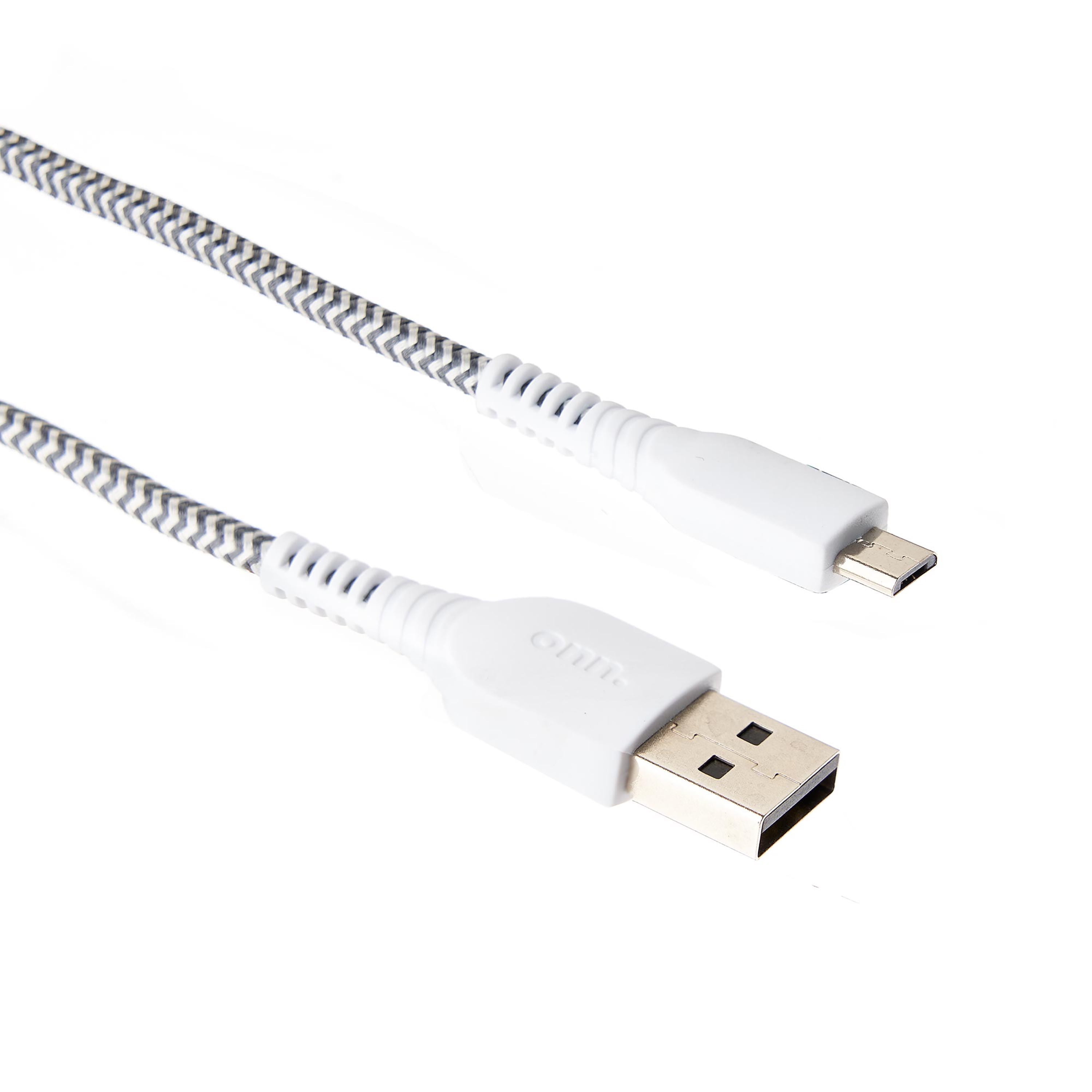 onn. 6' Braided Micro-USB to USB Cable, White