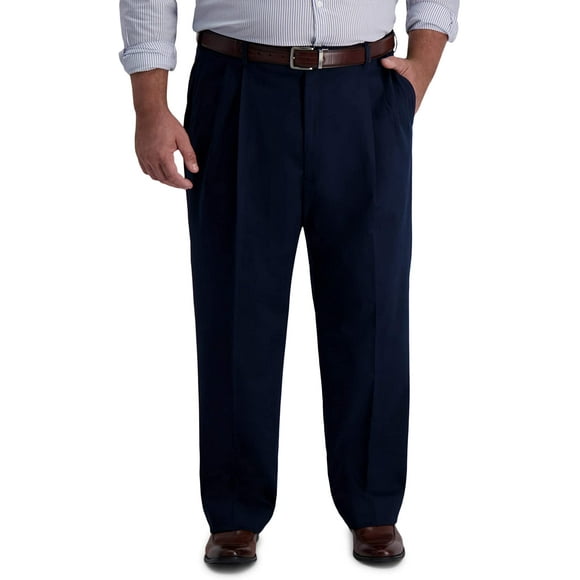 Haggar Mens BT Iron Free Premium Khaki Classic Fit Pleat Front Expandable Waist Pant