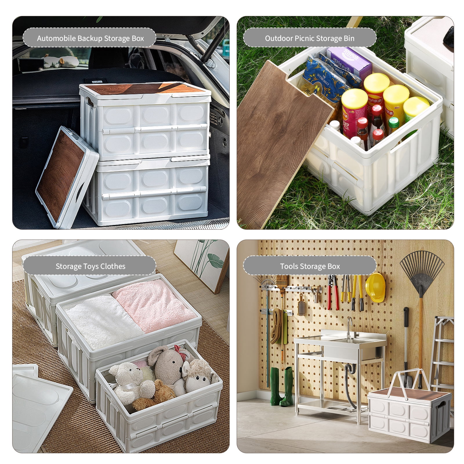 OldPAPA Collapsible Storage Bins with Lid,55L Folding Stackable Storage Containers Toy Clothes Sundries Storage, Large Organizer Box Utility Crates for Bedroom,Living Room,Camping,Picnic,White