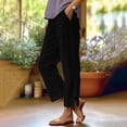 thumbnail image 2 of Womens Plus Size Summer Cotton Linen Pants Elastic Waist Straight Leg Work Pants Lounge Trousers Lightweight Beach Pants with Pockets Button Open Pants, 2 of 7