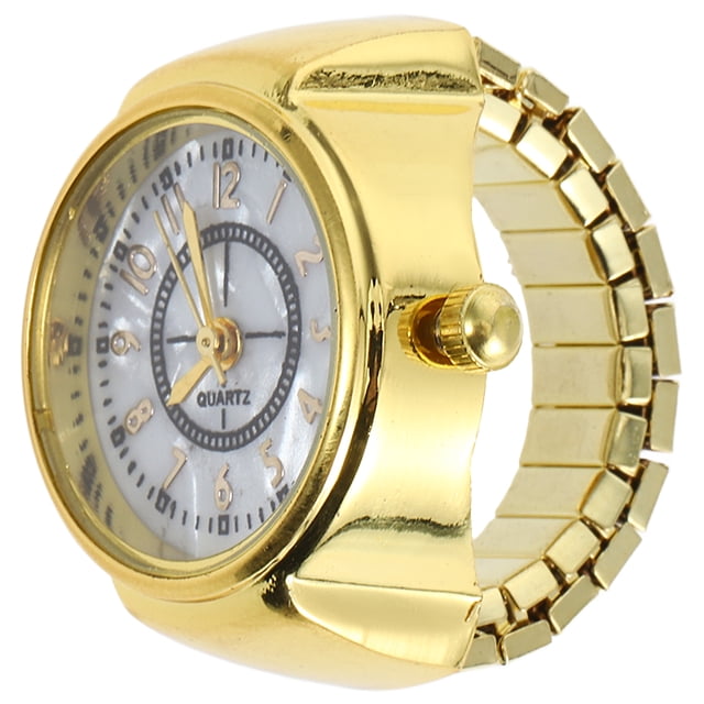 1 elegante reloj de dedo con minianillo de cuarzo, joyería para hombres y mujeres (dorado)