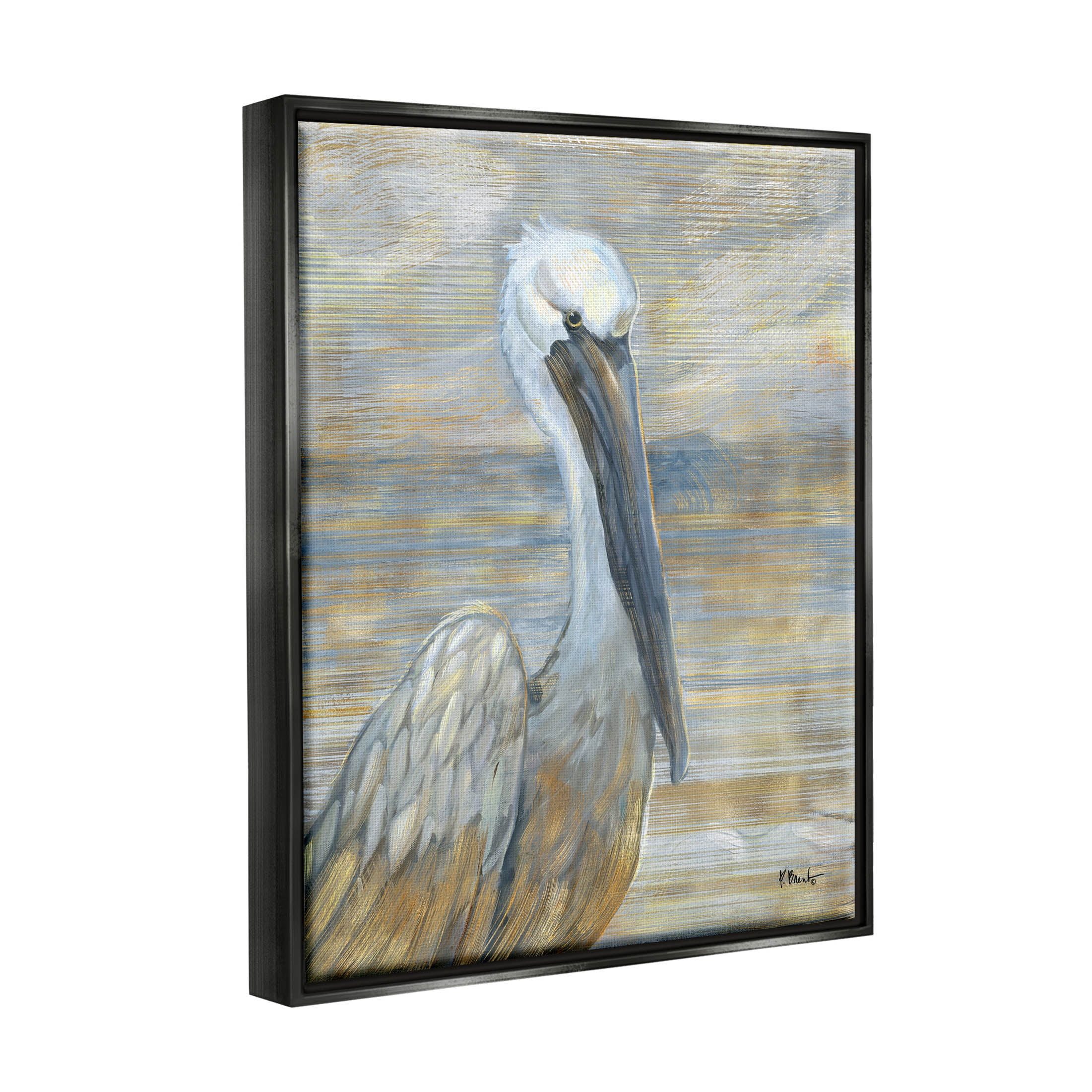 Stupell Industries Coastal Pelican Bird Abstract Portrait Painting Jet Black Floating Framed Canvas Print Wall Art, Design by Paul Brent