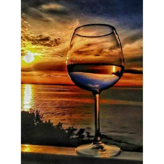 Fun Jigsaw Puzzle for Adults 300 Pieces Sunset Sea Wine Glass Wall Art Wooden Puzzles Best Brain Exercises Educational Gift Home Decor