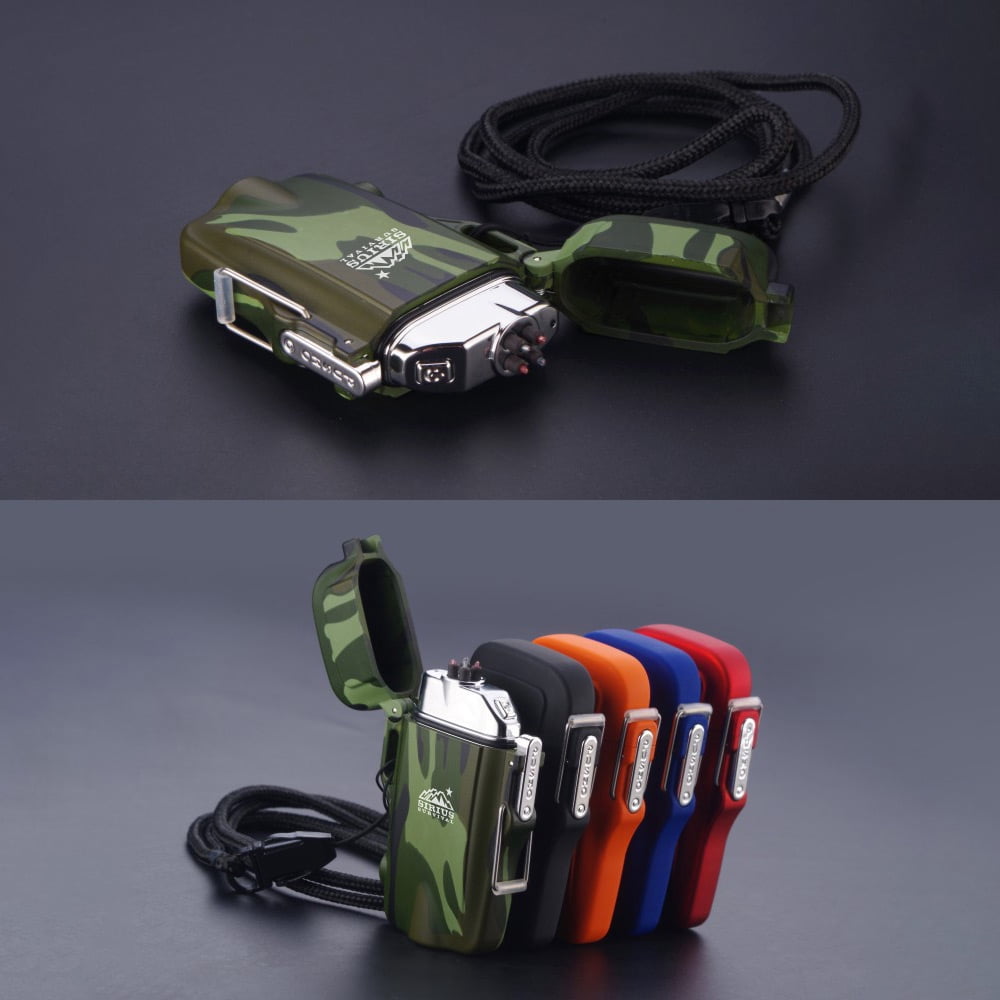 Arc4 Lit Lighter 2.0 - Rechargeable Outdoor Waterproof Dual Arc Plasma Lighter with Flashlight &amp; Lanyard - Black