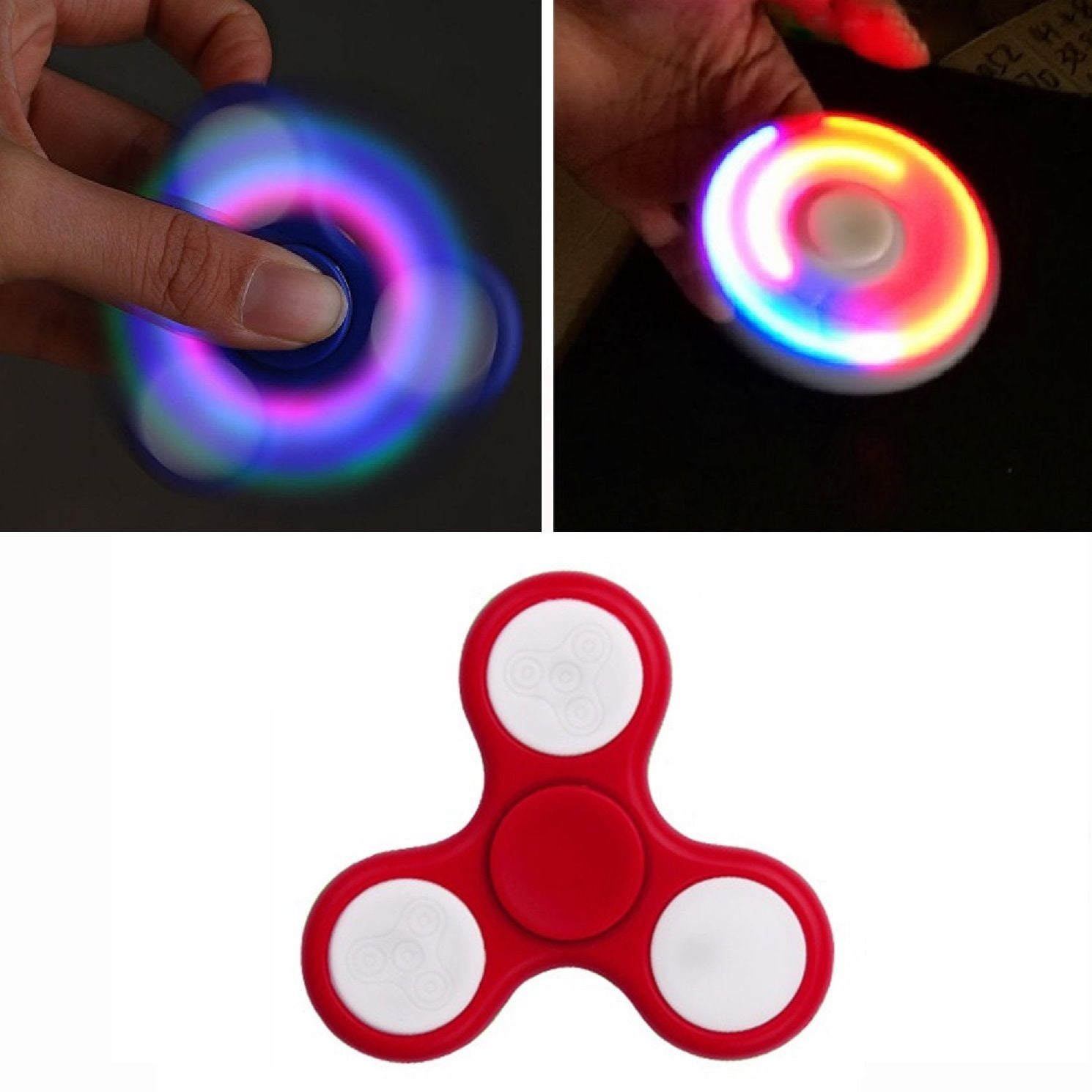 Light Up Fidget Spinner Glow LED Flashing MultiColour Hand Tri Stress Toy Autism 
