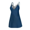 thumbnail image 4 of Xysaqa Womens Lingerie Women Satin Chemises Nightgown Soft Sleepwear Silky Lace V Neck Nightwear Mini Full Slip Sleep Dress, 4 of 7