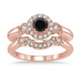 thumbnail image 2 of 1.25 Carat Black Diamond Antique Three Stone Flower Halo Bridal Set in 14k Rose Gold, 2 of 2