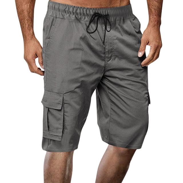 pstuiky Pantalones cortos deportivos, Pantalones cortos casuales hasta la rodilla con múltiples bolsillos y bolsillos para hombre Pantalones cortos de entrenamiento