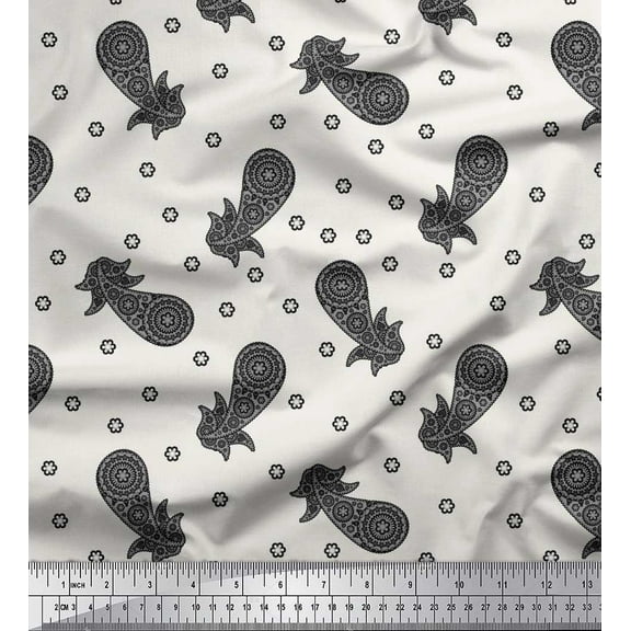 Soimoi Black Cotton Duck Fabric Floral & Paisley Fabric Prints By Yard 42 Inch Wide