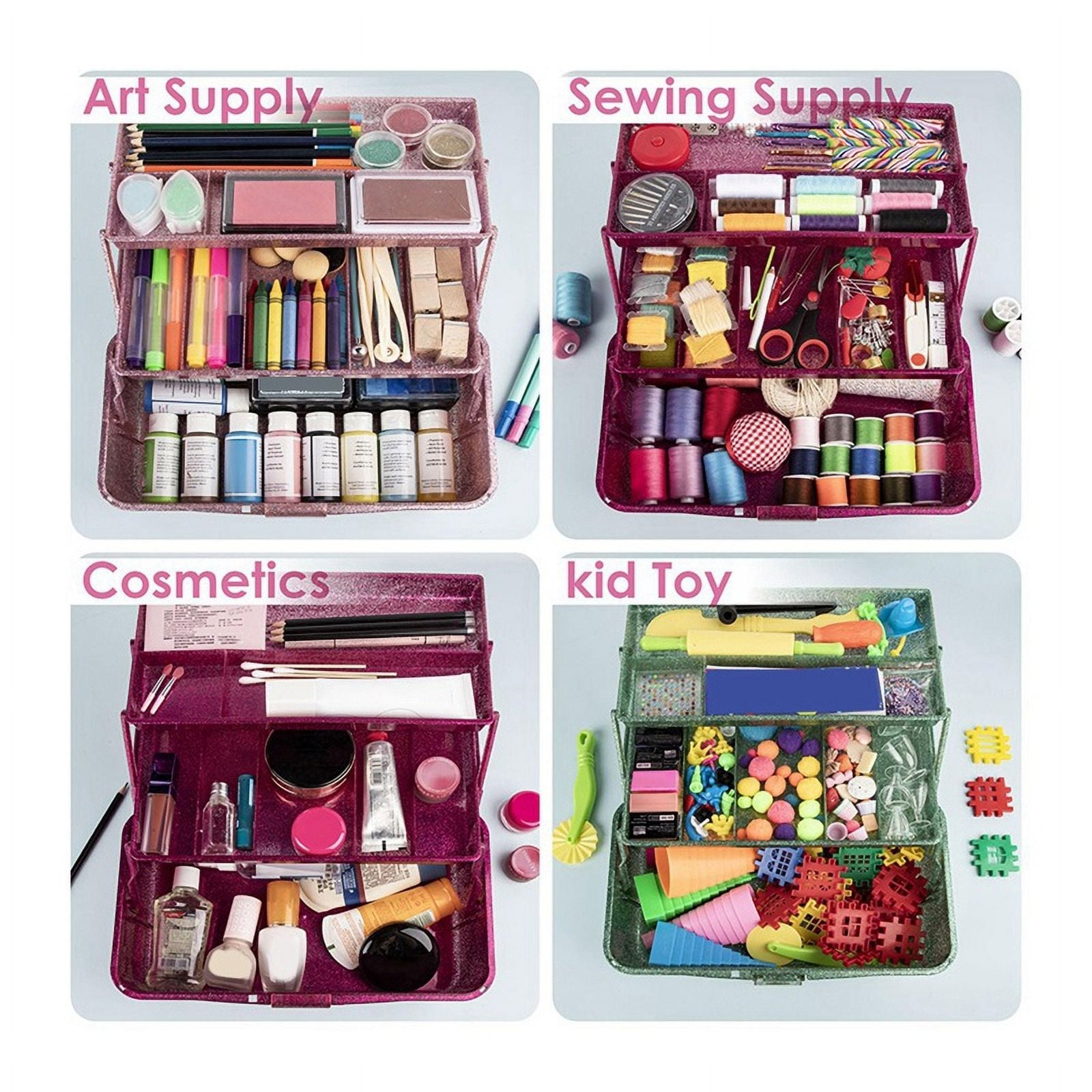 Glitter Pink & Craft Tool Storage Box,3-Layer Stackable Carry Tackle Box Sewing Box Organizer f 1468