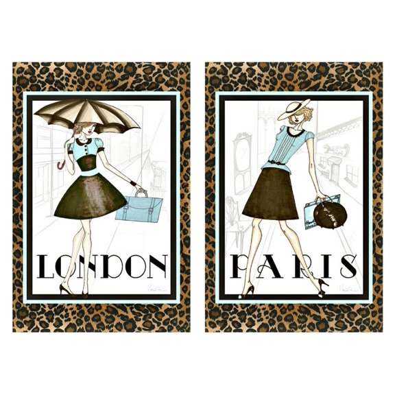 Fun and Trendy London & Paris Cheetah Print Fashion Prints: Two 8x10