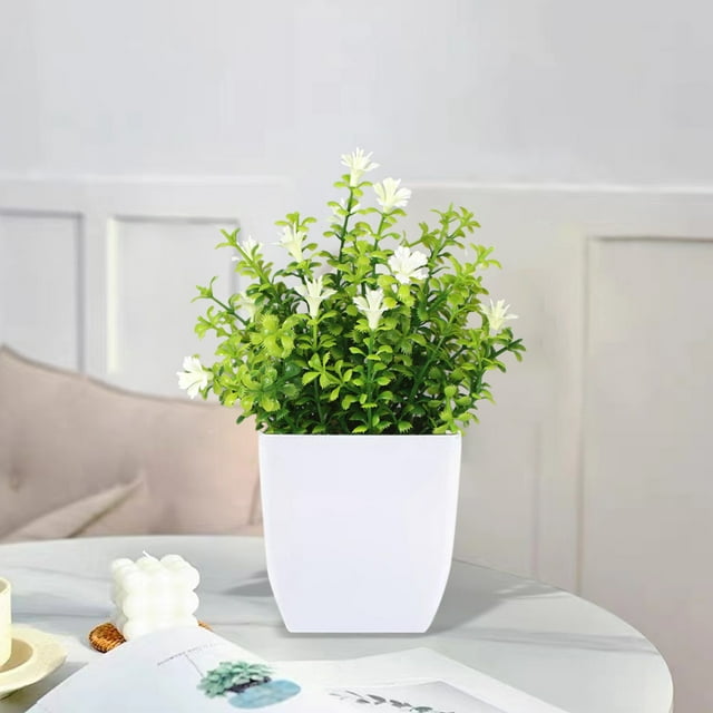 Plantas artificiales pequeñas con flores - Plantas artificiales de interior para el hogar, el baño, la cocina y la oficina. Maceta artificial de 18 cm de alto.