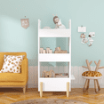 thumbnail image 5 of Kids Bookshelf with Chalkboard Side – Bear-Shaped Wooden Bookcase with 3-Tier Storage, Drawing Board for Toddlers, Toy and Book Organizer for Playroom or Bedroom – White, 5 of 9