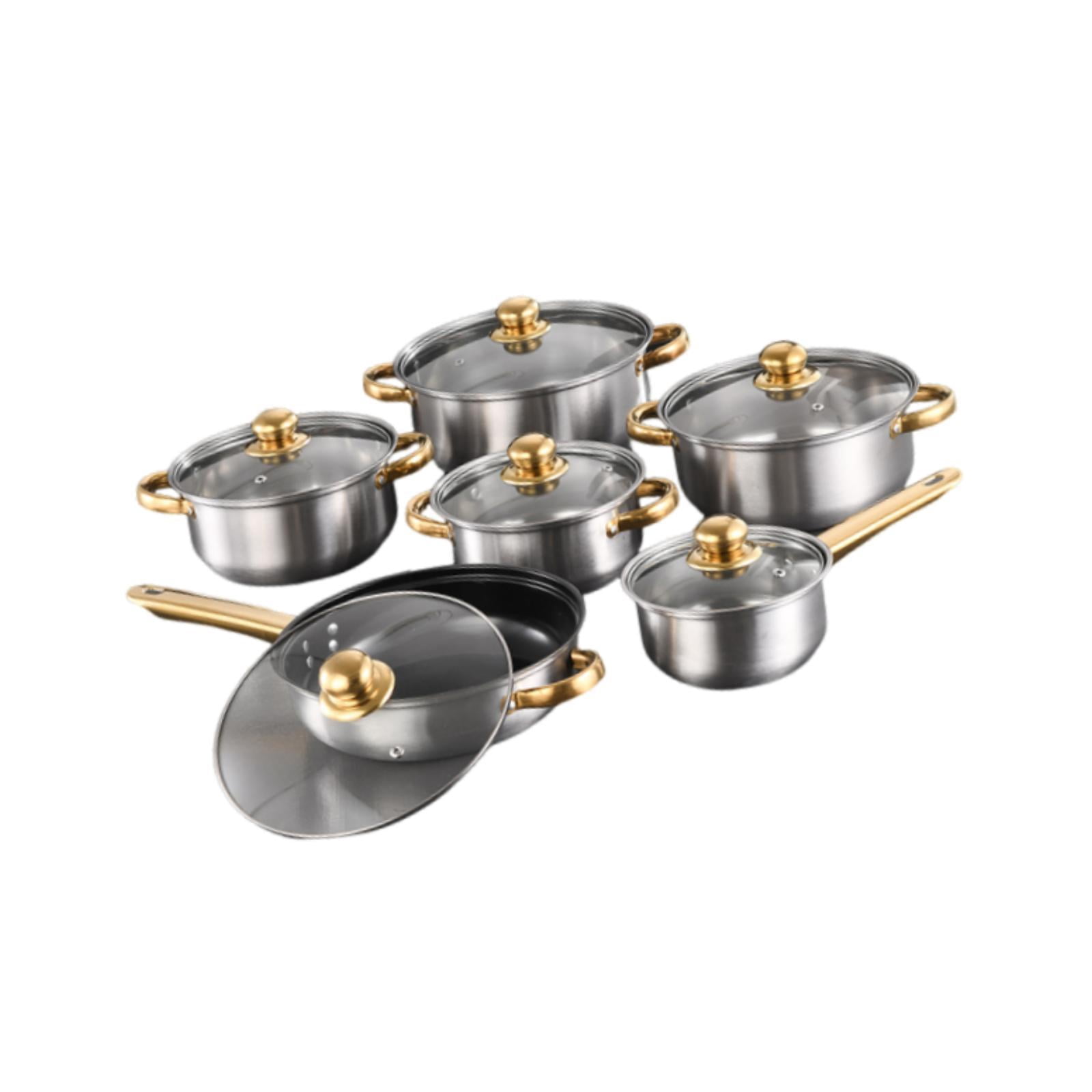 Nishiyuenyi 6 Pieces Stainless Steel Cookware Set Nonstick Pots and Pans Set for Kitchen Silver