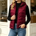 thumbnail image 7 of Guieoi Plus Size Winter Jacket for Women Striped Checkered Hooded Vest with Zipper Lining and Pockets Coats Wine XXXL, 7 of 7