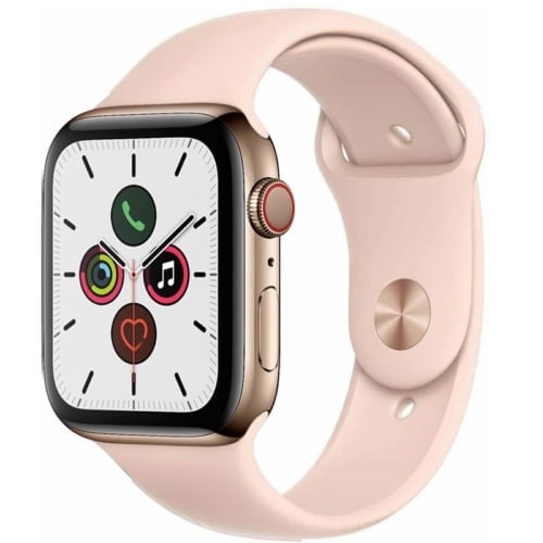 Pre-Owned Apple Watch Series 5 44mm GPS   Cellular Unlocked - Gold Stainless Steel Case - Pink Sport Band (2019)