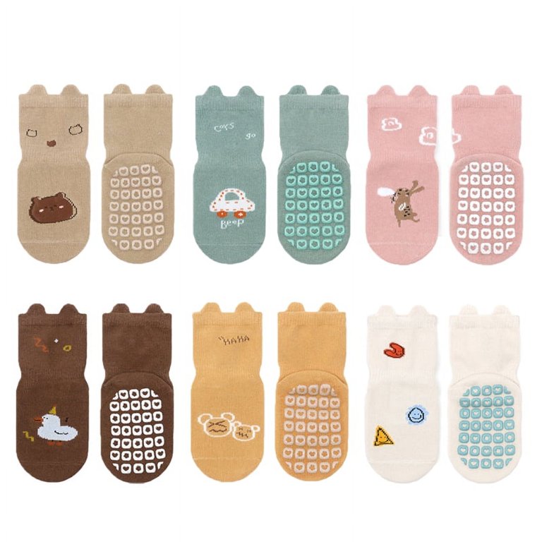 6 Pairs/Set,Animal Cartoon Toddler Sock with Grips Anti-slip Baby Socks for  Girls Boys 