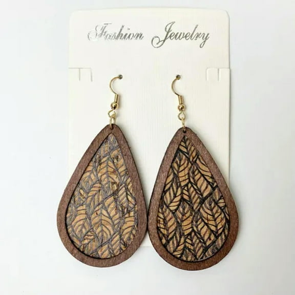Morocco Genuine Leather Wood Earrings Ethnic Leopard Print Leather Women Jewelry