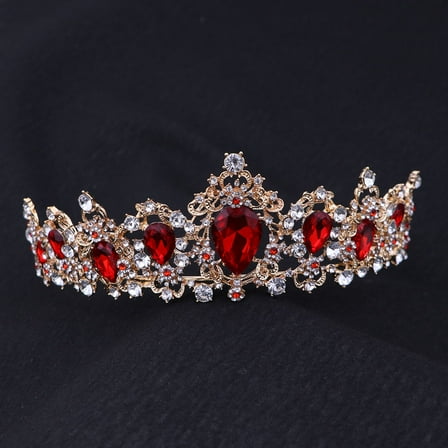 Hytrove Tiara Crown Headband Princess Rhinestones Red 1Pcs