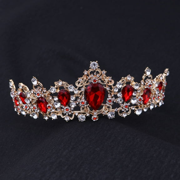 Hytrove Tiara Crown Headband Princess Rhinestones Red 1Pcs