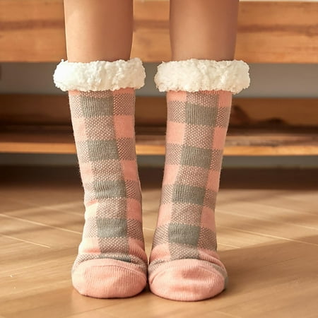 

Pxiakgy fall clothes for women 2022 Women s Plaid Floor Socks Thicken Warm Sleeping Socks Slippers Fuzzy Socks Pink + One size