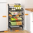 thumbnail image 2 of 4-Tier Rolling Snack and Storage Cart with Wheels, Adjustable Metal Wire Basket Organizer for Fruits Vegetables Snacks Jars and Containers, Kitchen Pantry Organization (Black), 2 of 6