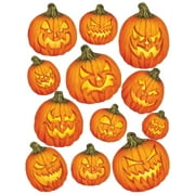 New 12 Count Halloween Scary Jack-O-Lantern Wall Clings Party Decoration 12-17"