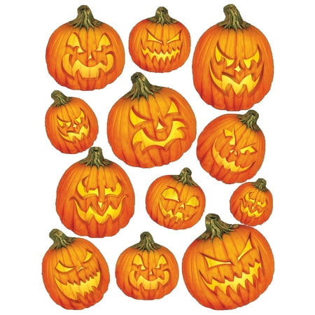 New 12 Count Halloween Scary Jack-O-Lantern Wall Clings Party Decoration 12-17"