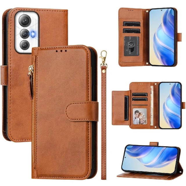 Étui à Rabat pour Cubot Max 5 avec Poche à Fermeture Éclair, Portefeuille Magnétique à Rabat avec 7 Emplacements pour Cartes et Dragonne