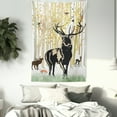thumbnail image 3 of Antlers Tapestry, Deers in Autumn Forest Colorful Leaves Trees Grass Wildlife Fall Landscape Print, Wall Hanging for Bedroom Living Room Dorm Decor, 40W X 60L Inches, Green Orange, by Ambesonne, 3 of 5