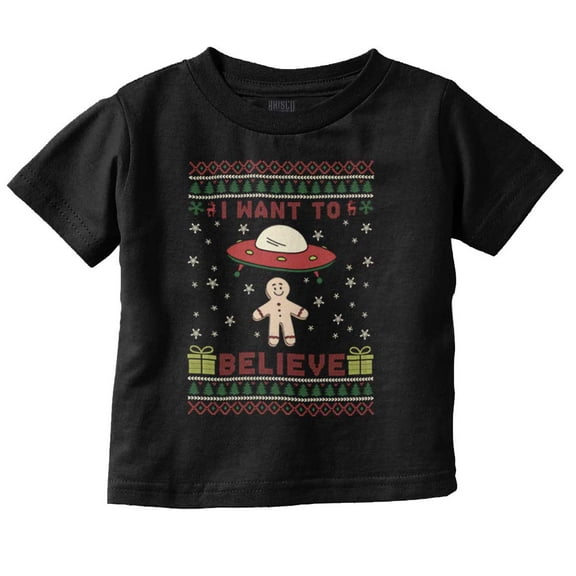 Christmas Gingerbread UFO Pattern Toddler Baby Graphic T Shirt Brisco Brands 6M