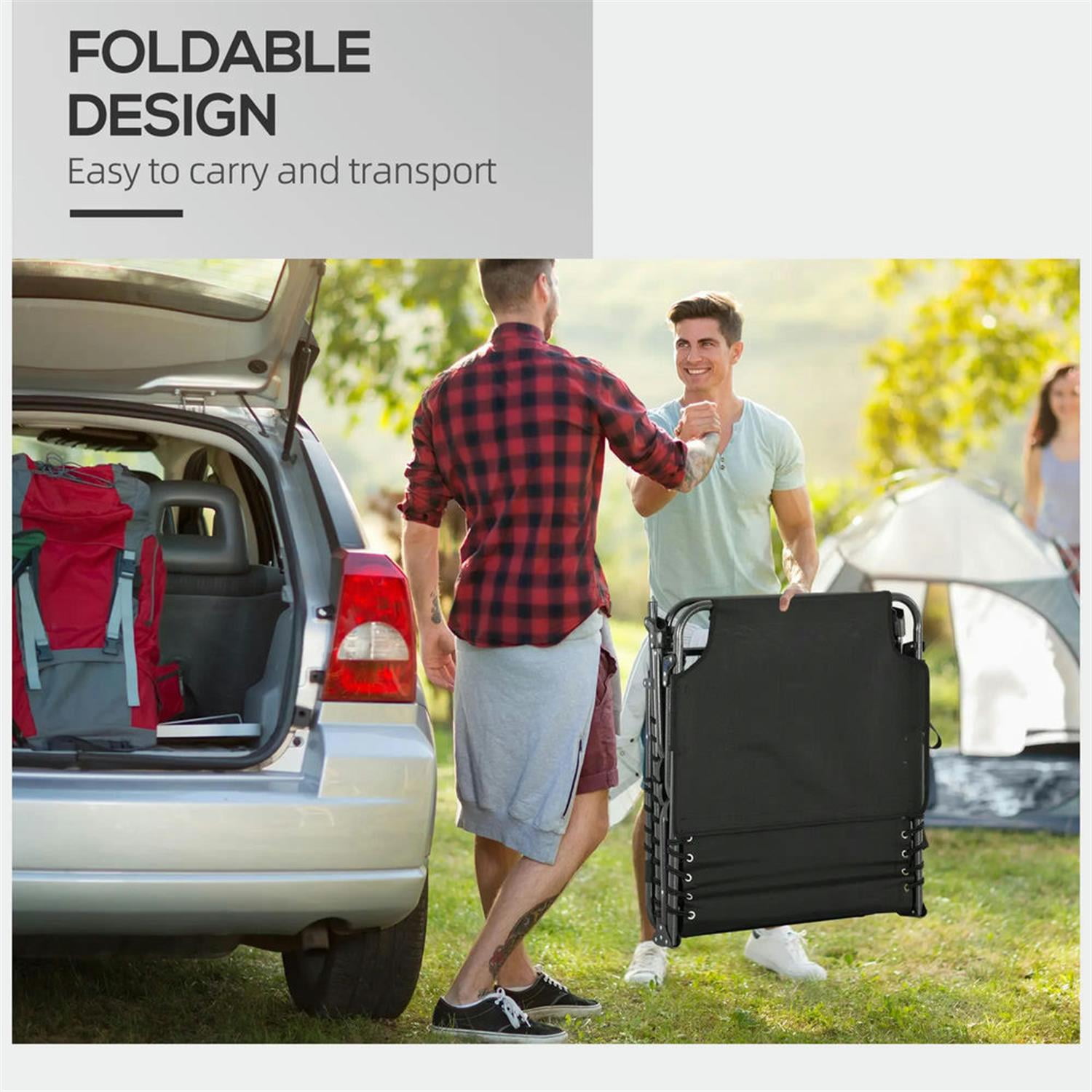 Demi Bonn Outdoor Folding Chaise Lounger with 5-Position Reclining, Built-in Reading Grommet, Side Storage, Pillow Relaxation for Sunbathing, Black