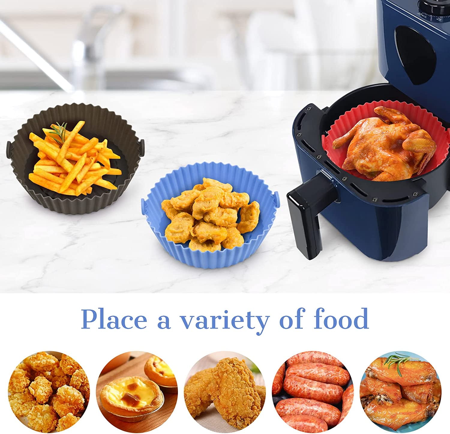 3 Packs Air Fryer Silicone Liners Pot for 3 to 6 QT, 8 Inch Air