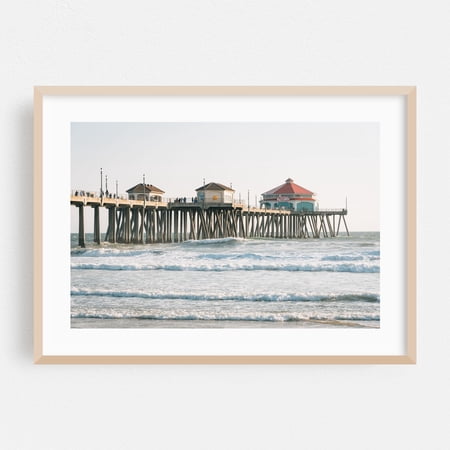 HB Pier 04 - Huntington Beach California Photography Coastal Beach Ocean Waves Boardwalk Architecture Oak Framed Wall Art Print 18 x 24 inches