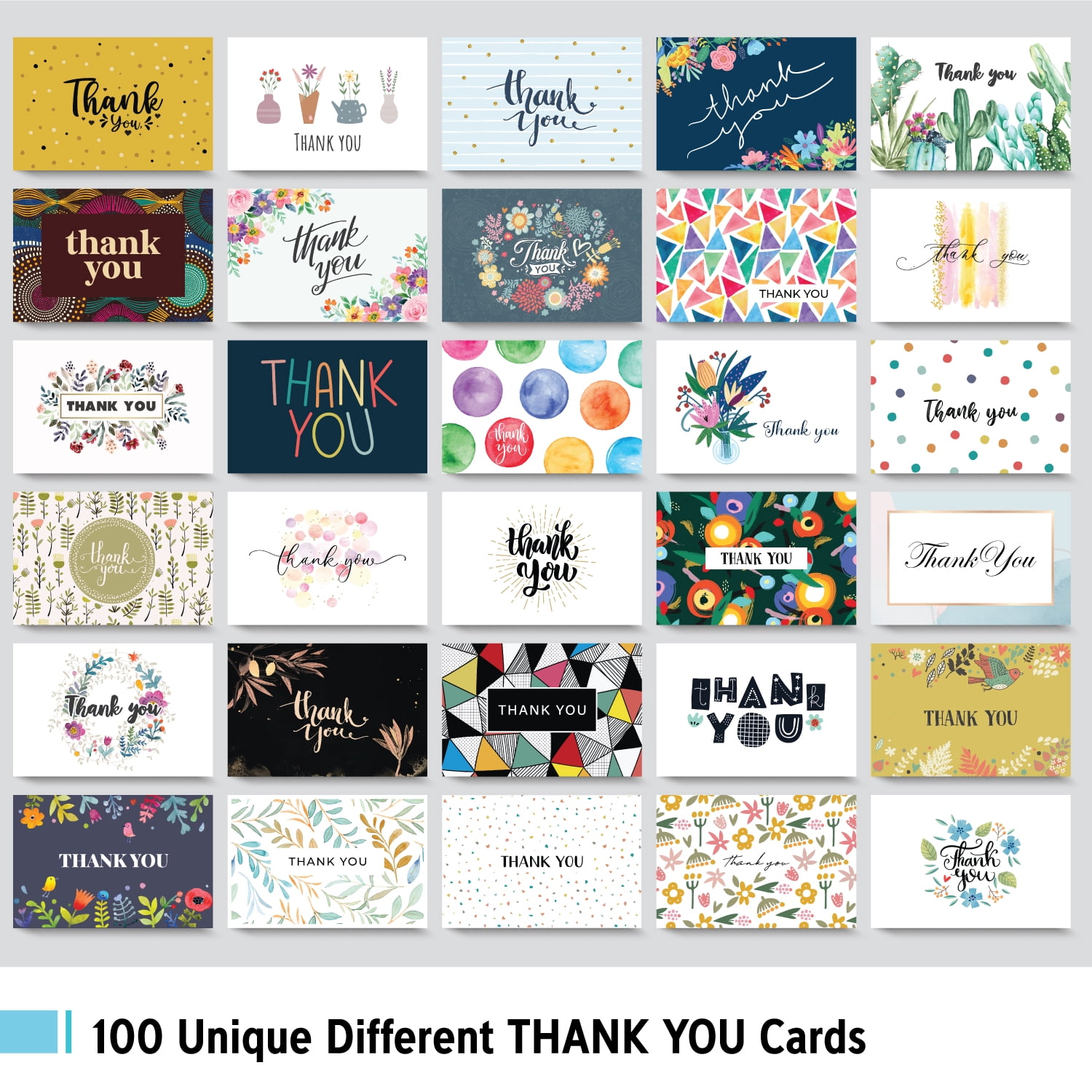 100 Thank You Cards 4x6 with Envelopes – Unique Designs for Business or Events
