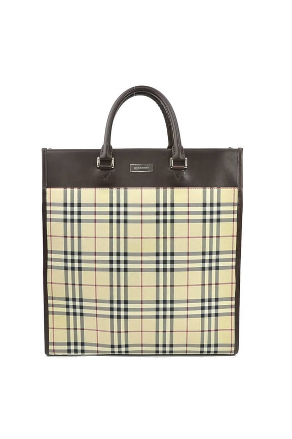 Pre-Owned Burberry handbag, nylon canvas and leather, brown beige, for men women, 56433a