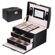 thumbnail image 1 of Joyero grande, joyero de 3 niveles, joyero con cerradura con cajón y espejo para mujeres y niñas, organizador de joyas, anillos, pendientes, collares (negro) JFHHH pequeña, 1 of 5