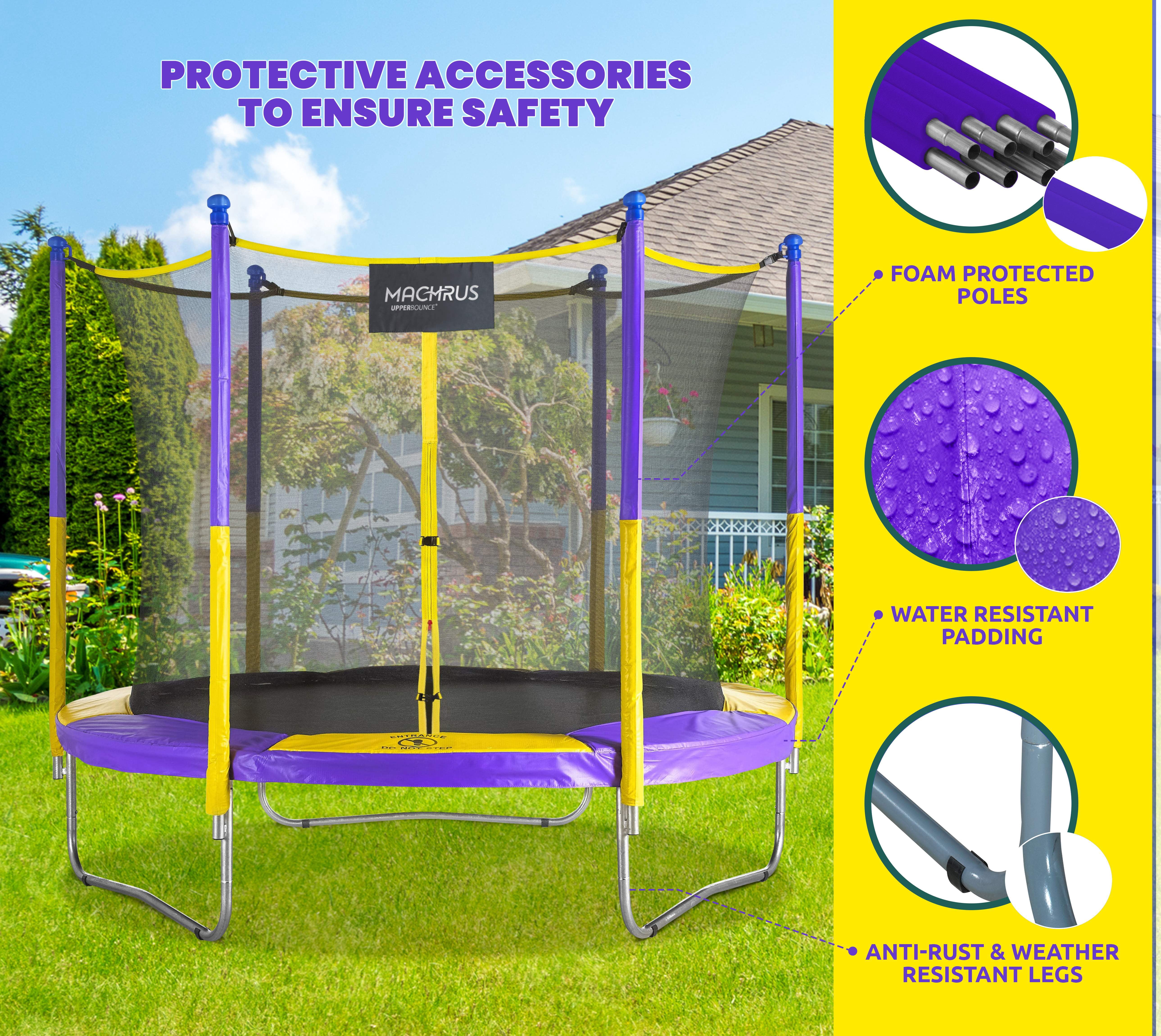 Machrus Upper Bounce 9 FT Round Trampoline Set with Safety Enclosure System -Backyard Trampoline - Outdoor Trampoline for Kids - Adults