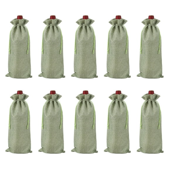 10pcs Burlap Wine Bags, Wine Bottle Gift Bags with Drawstrings, Liquor Bottle Covers for Wedding Birthday Party Favors, Light Green