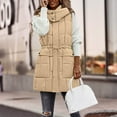 thumbnail image 2 of Winter Jackets for Women Women Longline Quilted Vest With Drawstring Waist Hooded Sleeveless Jacket For Winter Warmth And Style Winter Coats for Women, 2 of 4