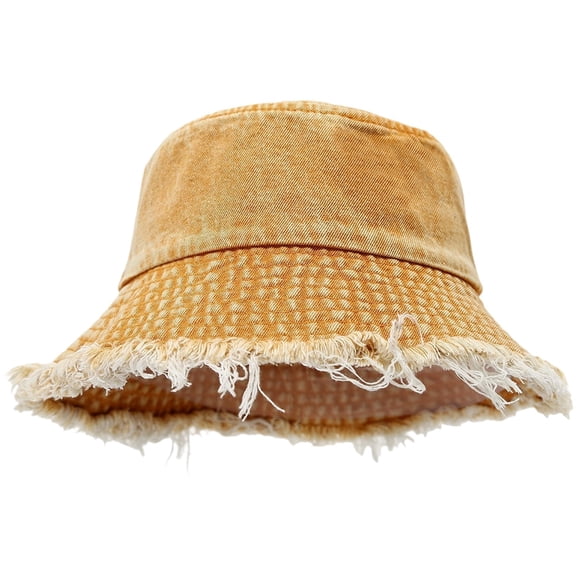 Gtoiithly Unisex Distressed Washed Denim Bucket Hat, Street Style Fisherman Sun Hat for Outdoor Travel, Beach and Daily Wear, Lightweight Breathable Sun Protection Cap Yellow
