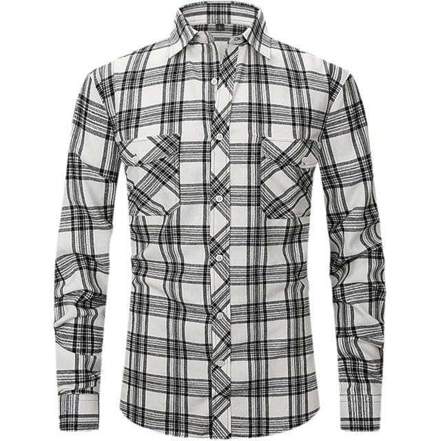 Camisa informal a cuadros para hombre, estilo formal, de negocios, de corte entallado y con bolsillos para uso social en la calle