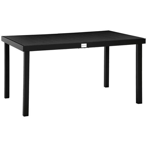 Outdoor Dining Table for 6, Wood-Look Plastic Slat Top with Durable Powder-Coated Aluminum Frame, Weather-Resistant Patio Garden Table for Terrace or Balcony, Black, 55 x 35 x 29 in