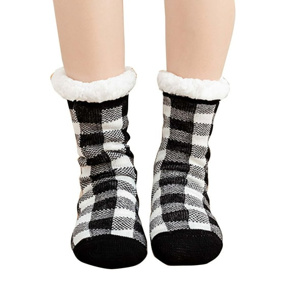 Tiqkatyck Ankle Socks Clearance, Ladies Warm Plaid Print Floor Socks Plush Coral Fleece Socks Compression Socks for Women Crew Socks for Women No Show Socks Womens Black One Size