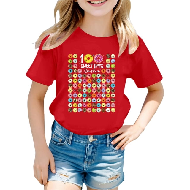 Rhuody Hauts Fille T-Shirt Col Rond Manches Courtes Hauts Imprimés Dessin Animé T-Shirt Rétro Fille Hauts d'Été 12-13 Ans Rouge
